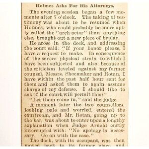 1895 H.H. Holmes As Attorney Article Worlds Fair Serial Killer Victorian F13J